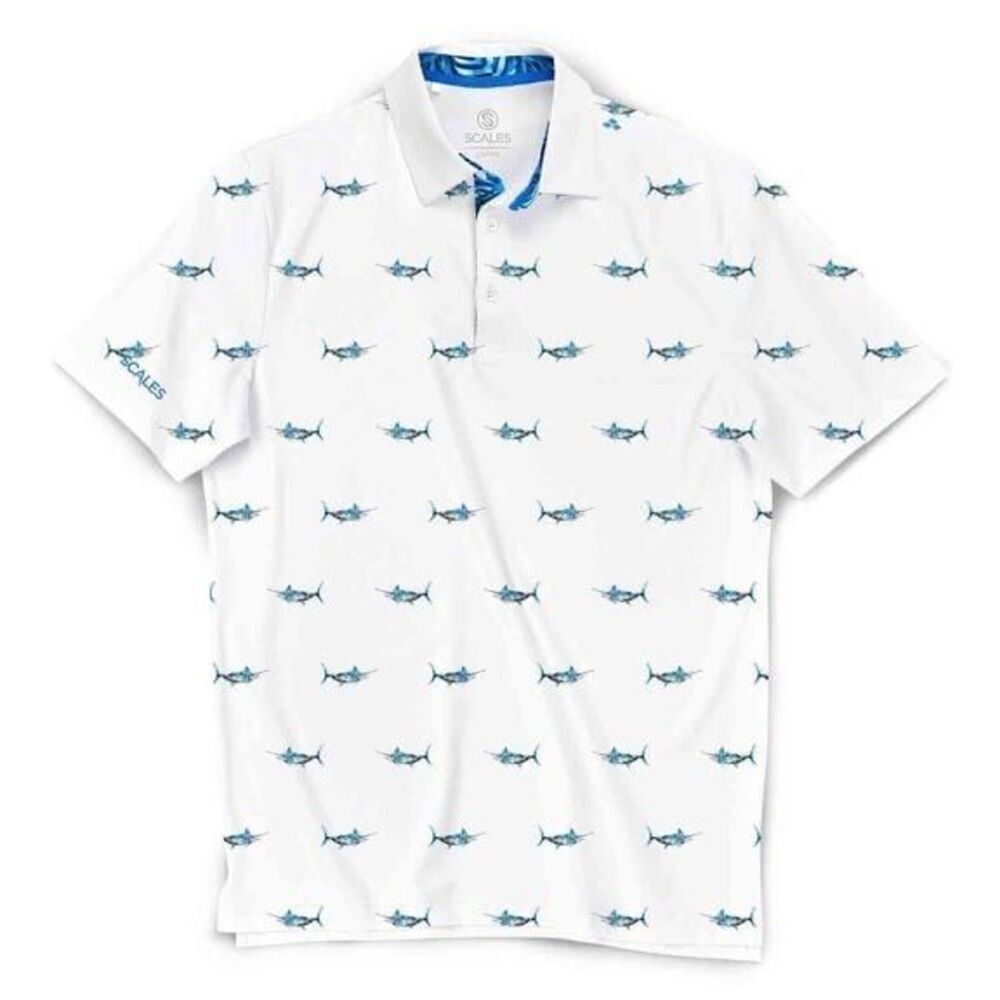 SCALES NWT Tropical Marlin Golf Polo Small White